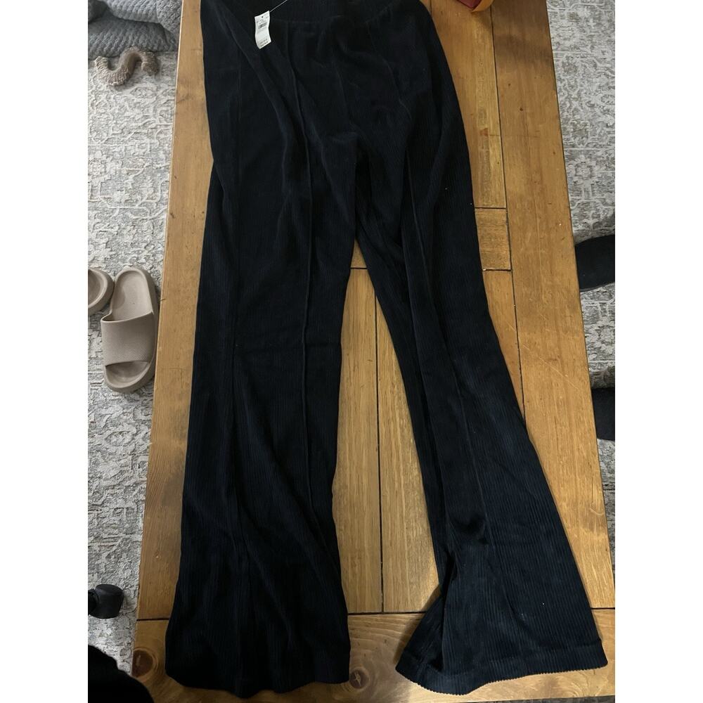 Aerie Pants Black Groove On Corduroy Flare Bell Bottom Pull On - Medium Regular